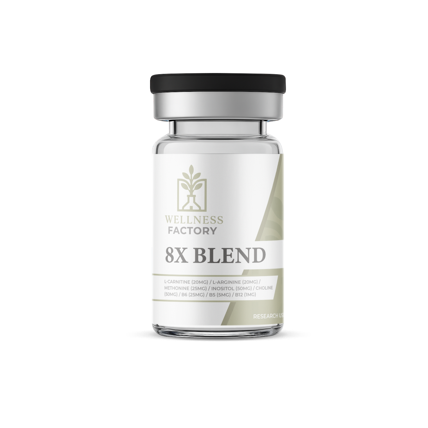 8X Blend L-Carnitine (20mg) / L-Arginine (20mg) / Methonine (25mg) / Inositol (50mg) / Choline (50mg) / B6 (25mg) / B5 (5mg) / B12 (1mg)
